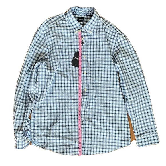 Hugo Boss Black Label Cotton Long Sleeve Shirt XXL White Checkered Dress Shirt - Picture 8 of 10